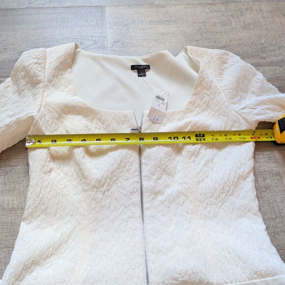 Ann Taylor Zip Front Short Sleeve Dress Size 2 Petite NWT Antique White Color - Picture 6 of 11